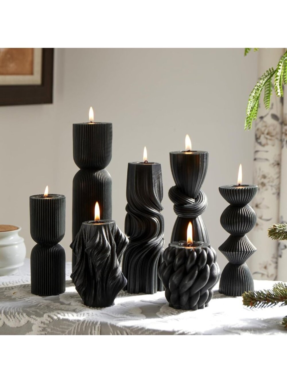 7-Pack Ribbed Soy Wax Pillar Candles - Aesthetic Home Decor & Gift Set